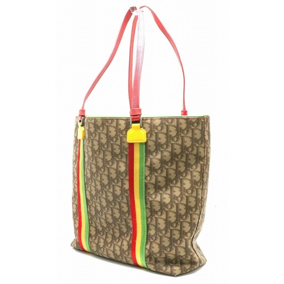Dior Bag Leather  Christian Tote Rasta Trotter Yellow Red Green - Picture 1 of 9